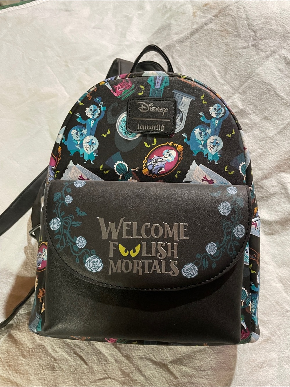 Loungefly Black Haunted Mansion 'Welcome Foolish Mortals' Mini Backpack